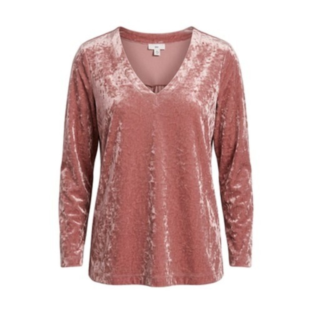 J Jill Velvet Top Women Petite PS Pink Crushed V Neck Stretch Romantic Fairycore